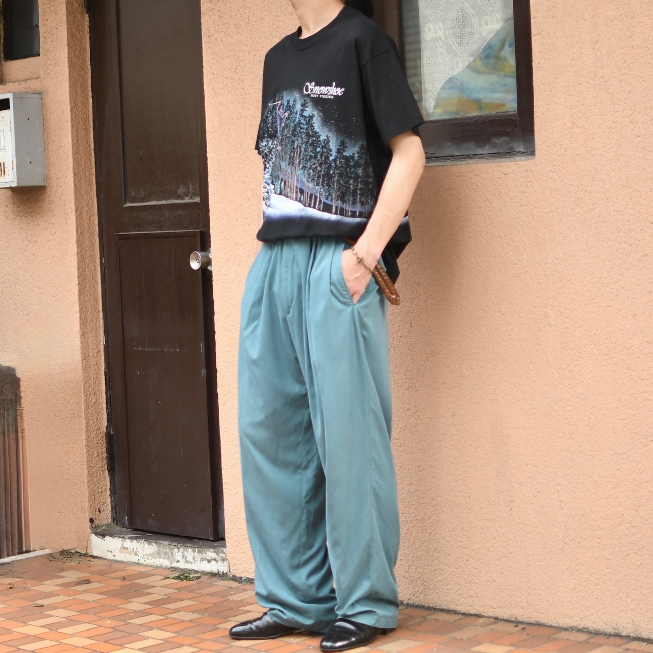 drape silhouette rayon blend 3tuck slacks emerald green