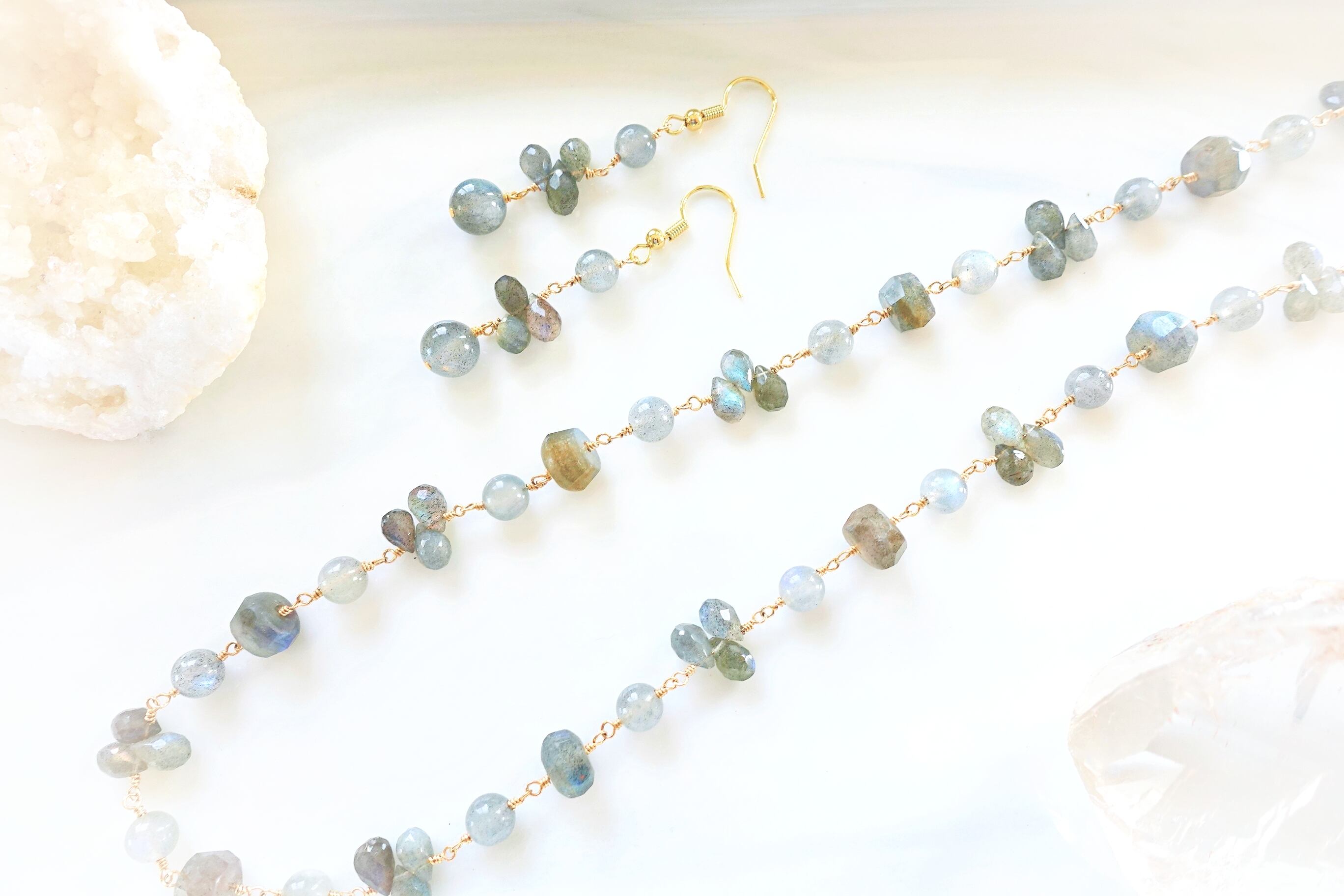 ミステリアス・ブルーグレー》ラブラドライト ネックレス＆ピアス