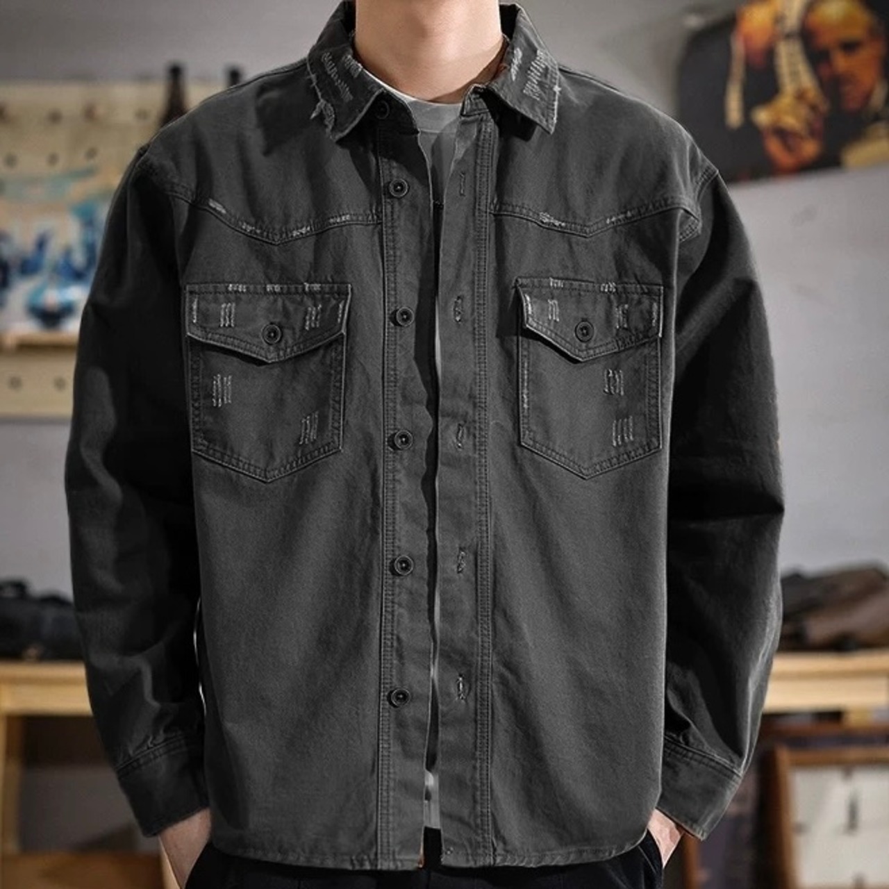 Vintage Processed Denim Long Sleeve ◇2color H0249