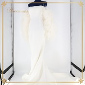 【美品 ドレス】ホワイト JOVANI ジョヴァニ ワンピース ドレス 白 無地 ウエディングドレス パーティ ファー 上品 綺麗 柔らかい