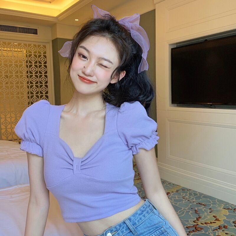 ショートTシャツ スプリングレッドスリムトップス 春物 YY-ファッション72882357164