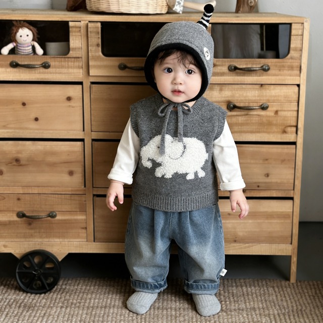 【BABY&KID】2026新作　ゾウ柄ベスト