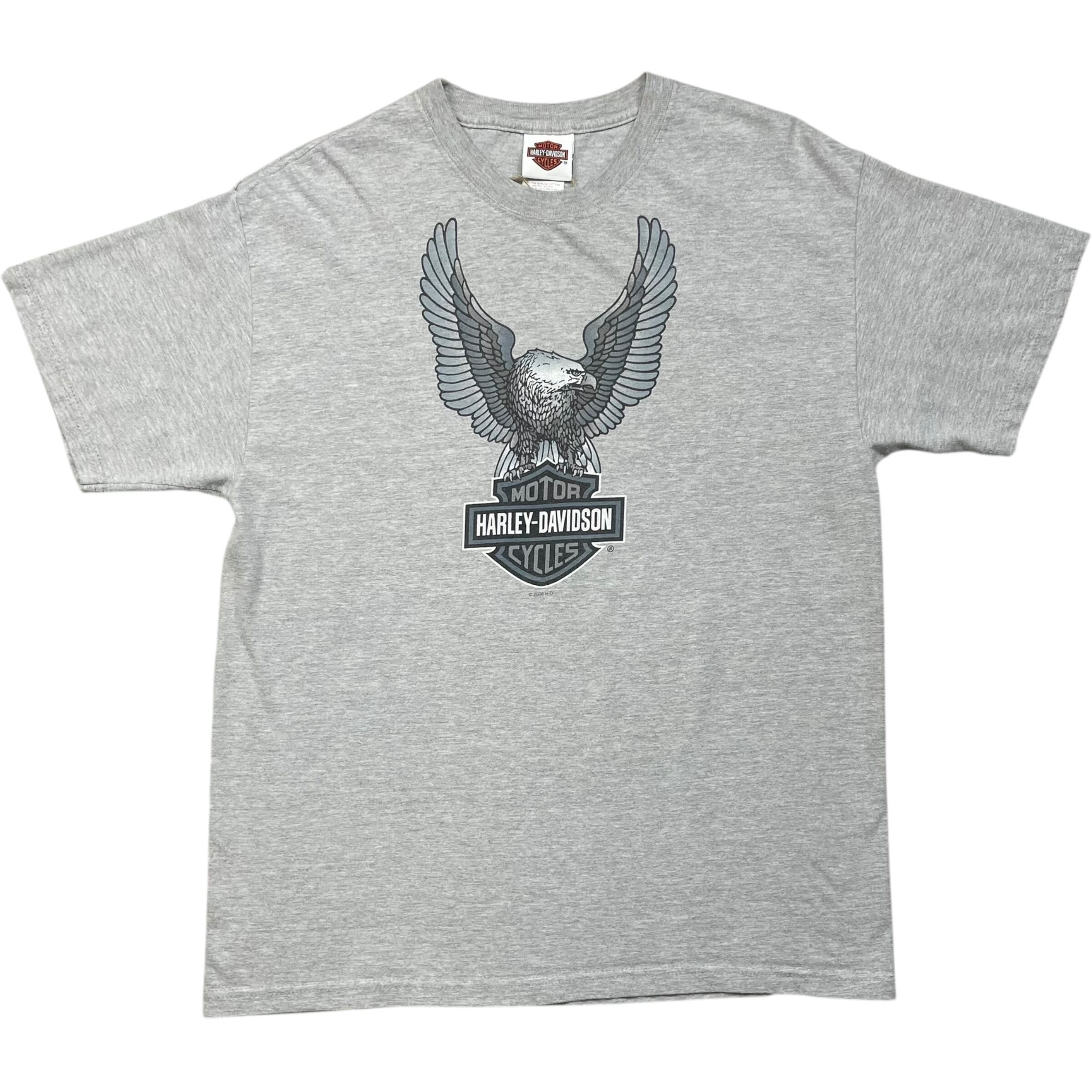 《L》 Harley-Davidson ハーレーダビッドソン Hanes ヘインズ Tシャツ イーグル 両面プリント グレー no.7680