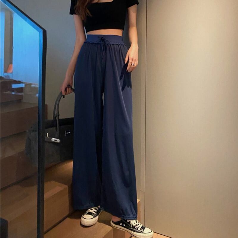 ルーズパンツ レディースハイウェスト薄手カジュアル ハンチェンe83307820037