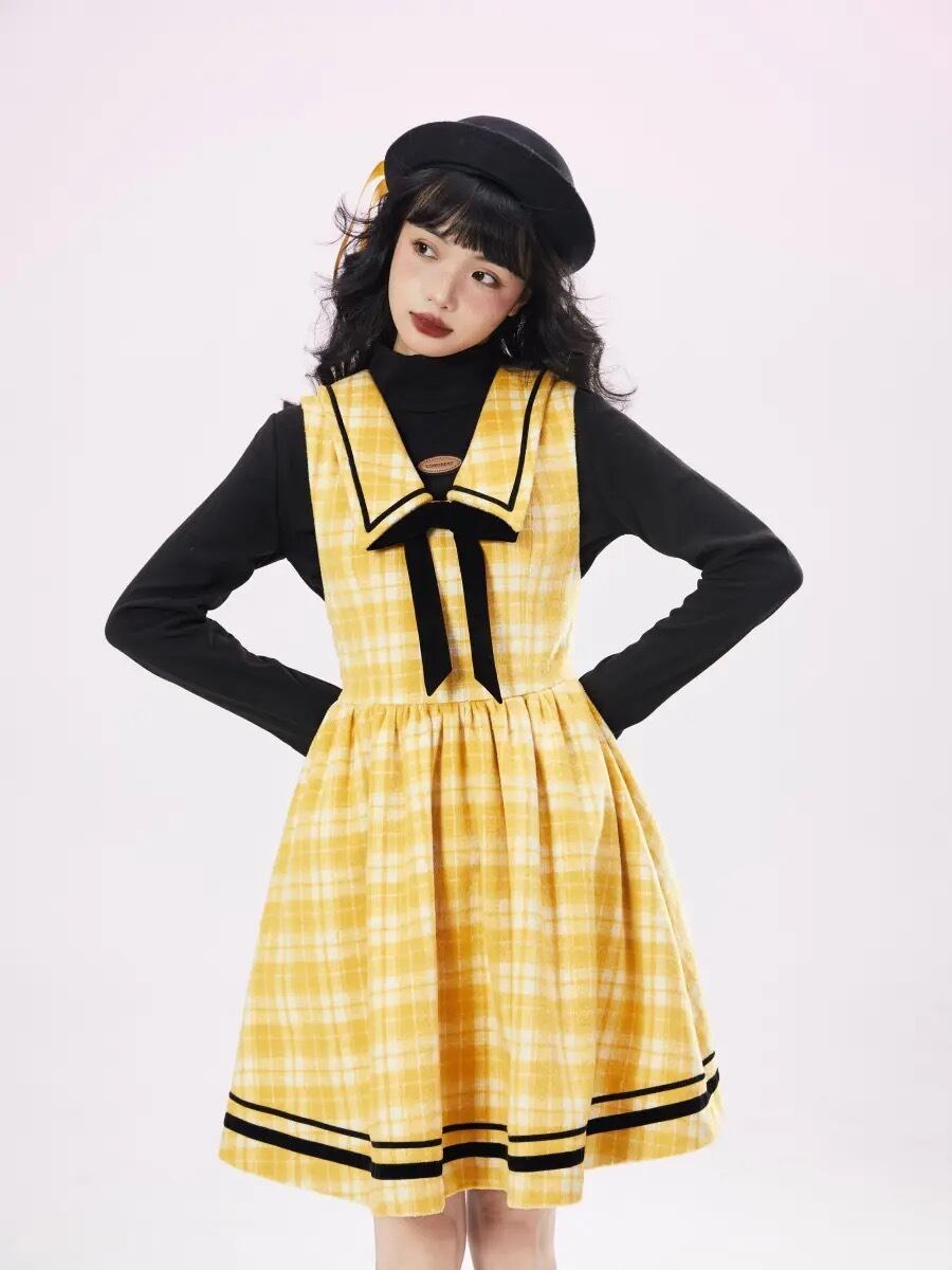 黒 黄色 リボン ワンピース 水色 セーラー 学生 コスプレ スクール