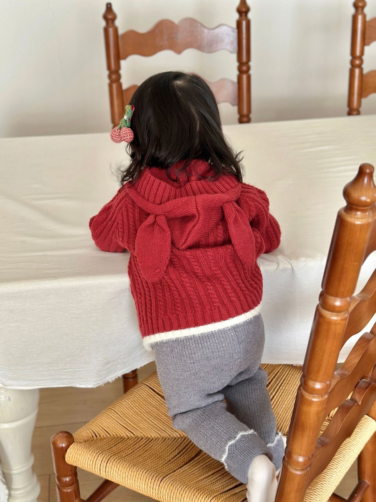 80【即納】うさ耳ニットカーデ red - Cutemily プチプラセレクト -【秋冬物 輸入子供服 子供服 ガーリー 女の子】