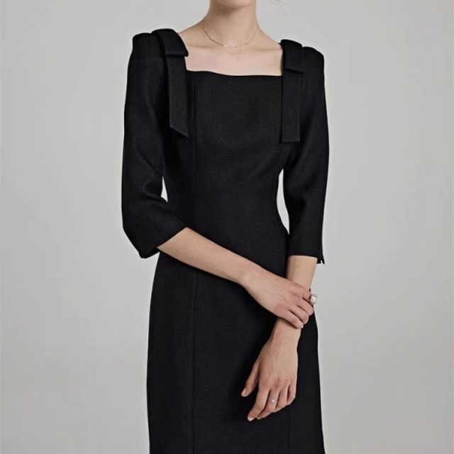 リボンショルダー スクエアネック ワンピース 239070