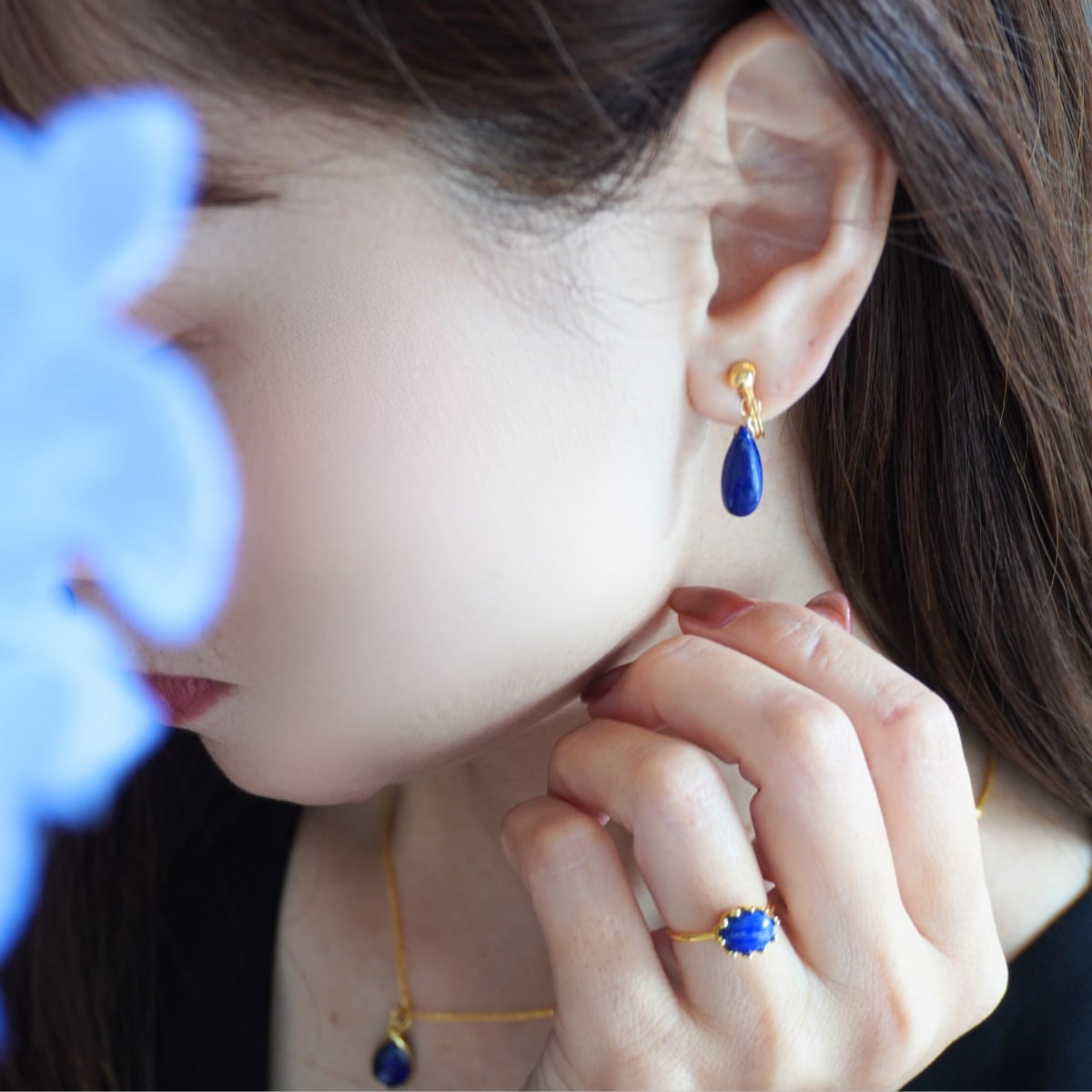 ラピスラズリ 日本製 14kgf 天然石 痛くないイヤリング 12月 誕生石 ブルー