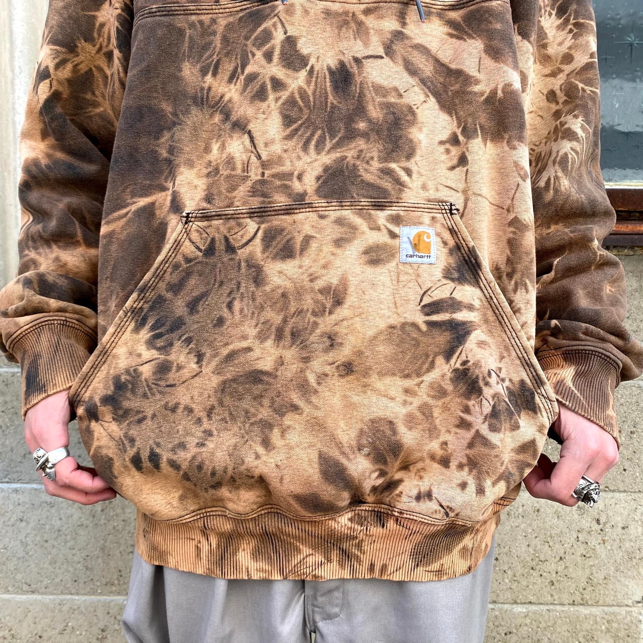 original"tie dye bleach sweat hoodie" ワンポイントロゴ プル