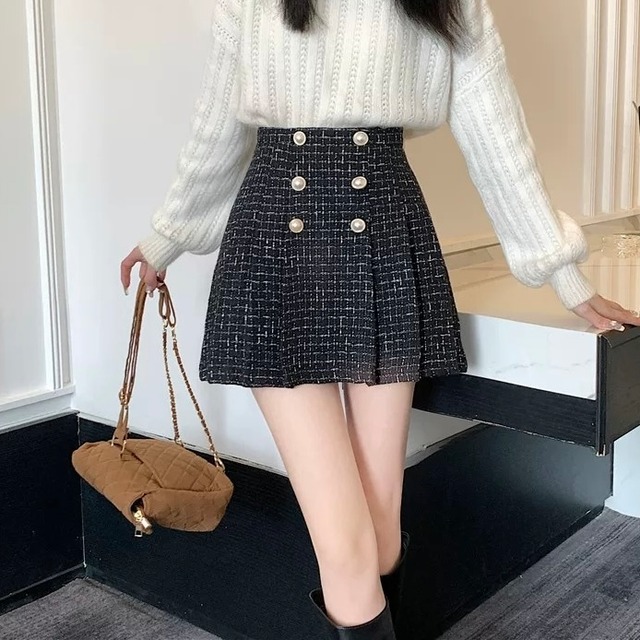 パールボタンツイードスカート　C052