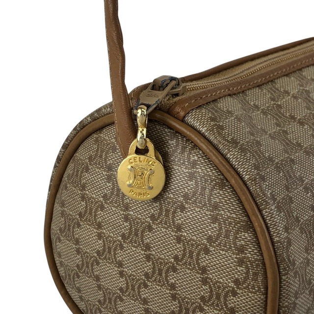 CELINE セリーヌ マカダム ショルダーバッグ ベージュ ブラゾン型押し PVC ミニロールバッグ vintage ヴィンテージ オールド n3gs7s