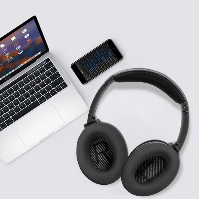 SOULWIT イヤーパッドカバー ヘッドホンパッドカバー Bose QuietComfort QC15 QC25 QC2 QC35 QC45/Ae2 Ae2i Ae2w/SoundTrue & SoundLink AE 用 保護ケース 劣化防止 防塵 防汗 柔らかいシリコン 洗える (ブラック-1ペア)