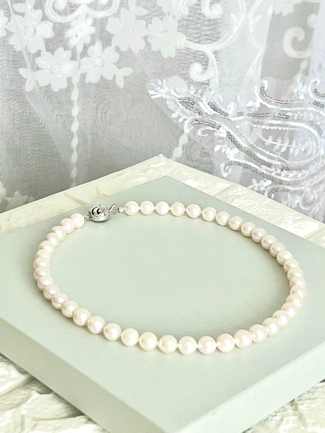 121 天然アコヤ本真珠ネックレス　ホワイト色味80cm 6.5～7.0mm珠