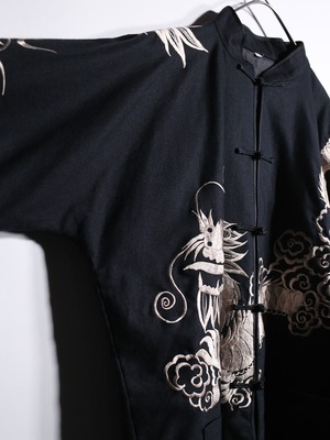 "刺繍×龍" front and back design black china shirt