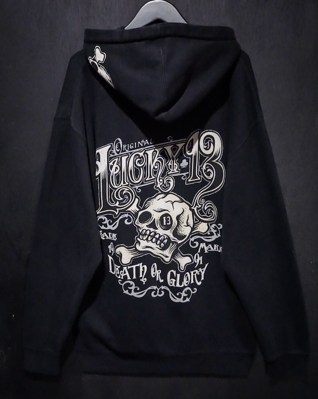 【WEAPON VINTAGE】"LUCKY 13" Skull Design Loose Zip Up Hoodie