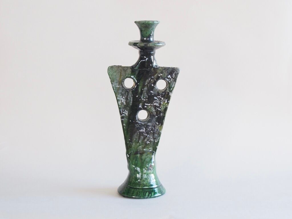 MOROCCO - TAMEGROUTE POTTERY CANDLE HOLDER (BIG) - Deep Green