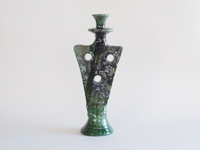 MOROCCO - TAMEGROUTE POTTERY CANDLE HOLDER (BIG) - Deep Green