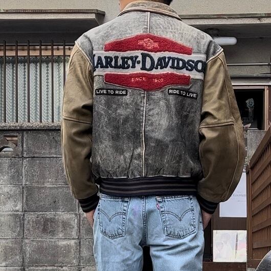 90s “Harley-Davidson” leather studium jamper 90年代 ハーレー