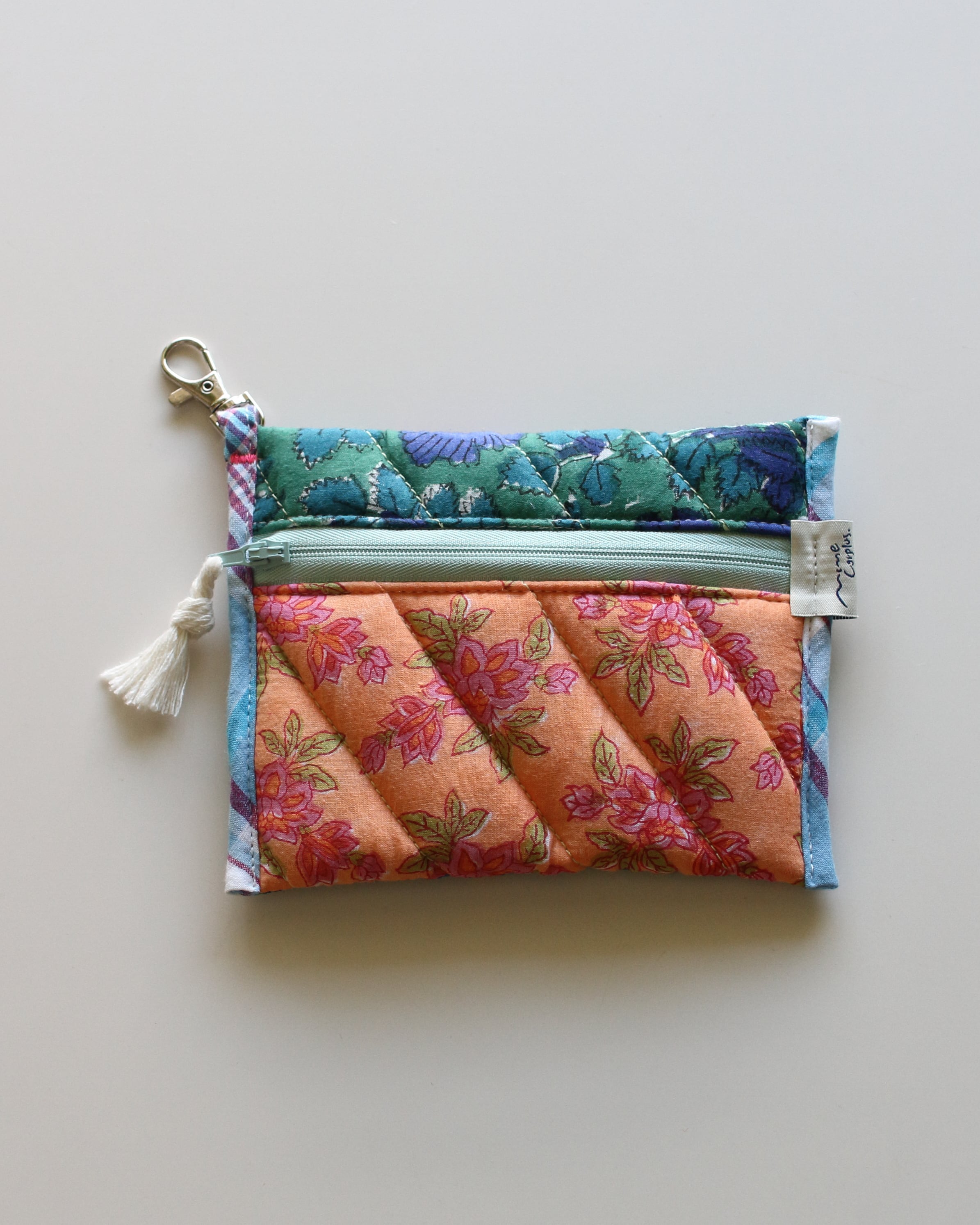 Block quilt pouch compact <GRN&ORG>