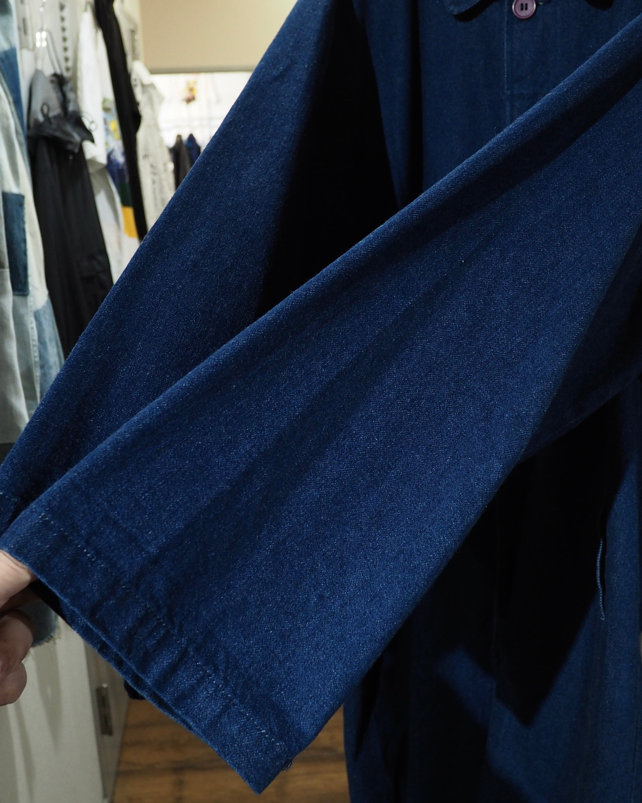 1980 - 90s ” 群青 ” Beautiful Indigo Blue Color Vintage Long Denim Coat