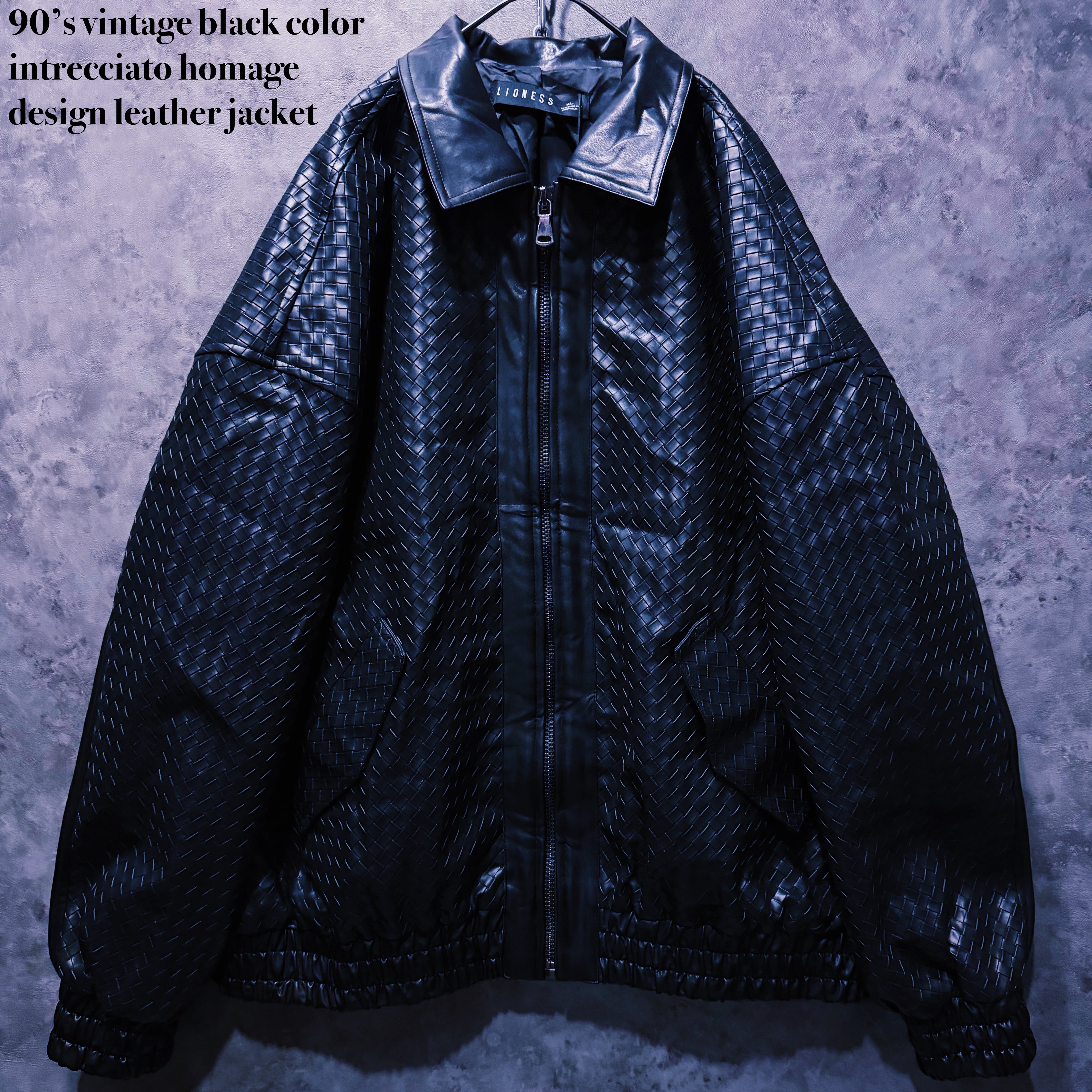 【doppio】90’s vintage black color intrecciato homage design leather jacket