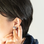 リボン 染付 ピアス/イヤリング