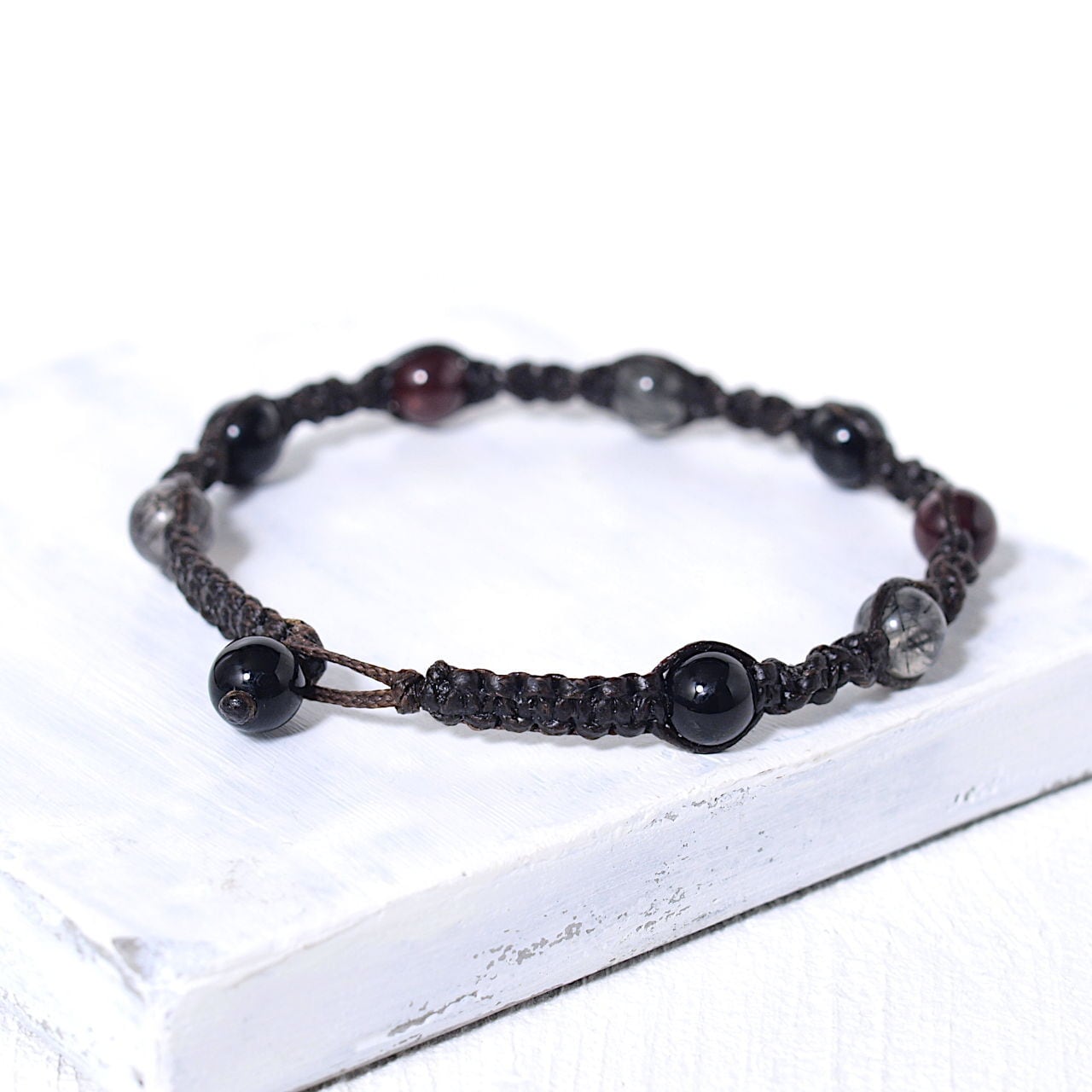 モリオン＋ブラックトルマリン入り水晶＋ガーネット6ミリ玉ナチュラル