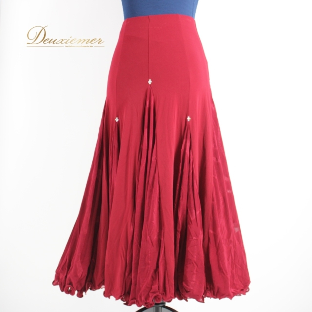 社交ダンス 衣装 スタンダード スカート レッスンウェア 女性用 レディース オールシーズン Roger 赤 レッド系 ラインストーン シンプル 大きく広がる 繊細なデザイン おしゃれ スポーティー エレガント パーティー ダンス用 衣装 モダンダンス