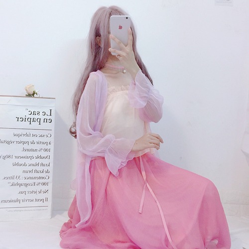 ✞ ふんわり透明感ありなシフォンカーディガンシャツブラウス  ショート袖 or ロング袖✞ゴスロリ SM ミリ 甘ロリ クラロリ 和ロリ エレガント 黒ロリ 姫ロリ 華ロリ BB-BB3727287