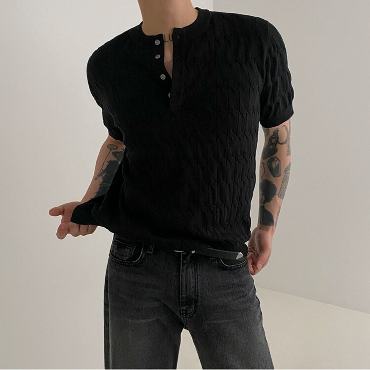 ヘンリーネックニットTシャツ　MT0080441