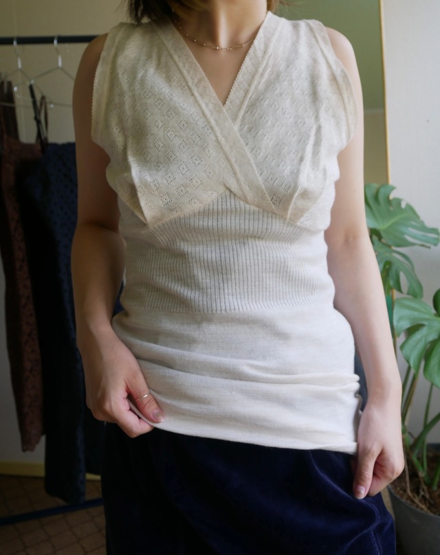 70s Italy "GRIGNASCO" Lace Rib Knit Top