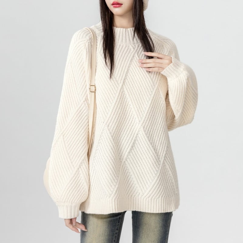 diamond-pattern mock-neck retro knit m0958