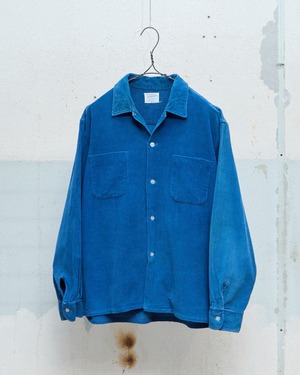 vintage “BRENT” faded turquoise blue corduroy open collar shirt / 16–16½