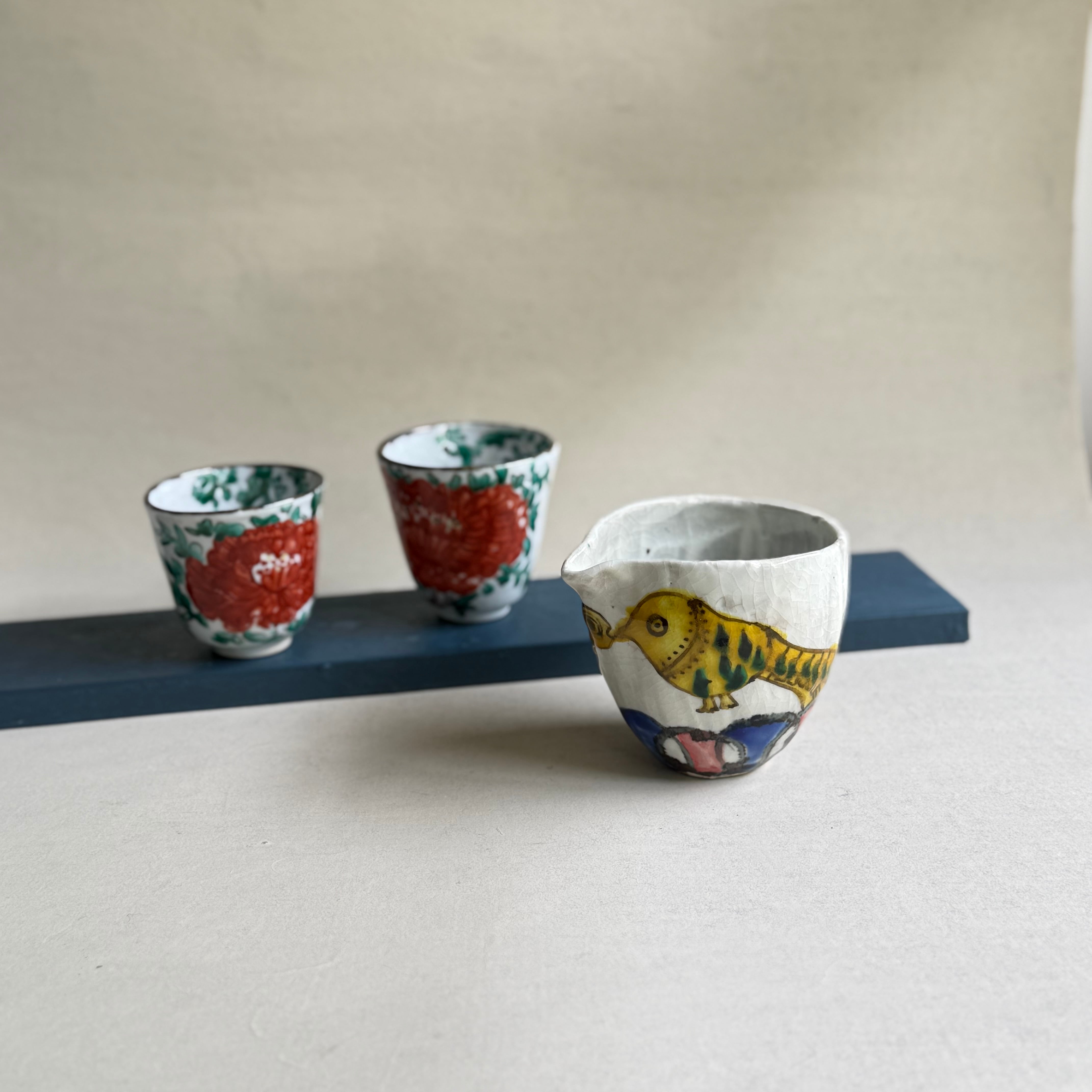 田辺京子 鉄絵土物 鳥と丸紋片口