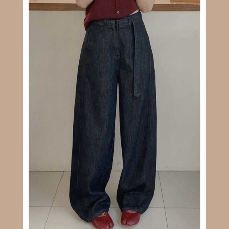 紐ベルト付きワイドパンツ E00365