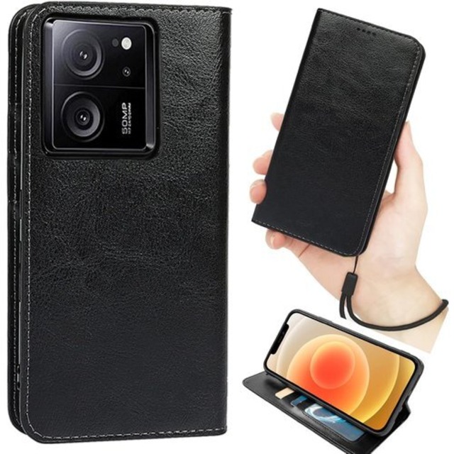 Xiaomi 13T / 13T Pro ケース 手帳型 ハンドストラップ付 適用 Xiaomi 13T XIG04 au シャオミ 13T Pro ケース Xiaomi13T スマホケース 13TProケース Xiaomi 13T Pro 手帳ケース Xiaomi13TPro case Heofuixt レザー スタンド ストラップ カード入れ 内蔵マグネット 弱磁 落ち着いた ブラック 2653