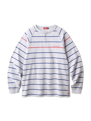HELLRAZOR / STRIPED HENLEY LS SHIRT / HEATHER GREY