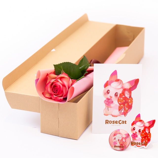 ［ROSE CAT RURU 2024］1輪ギフトBOX（ポストカード・再剥離ステッカー・缶バッジ付き）