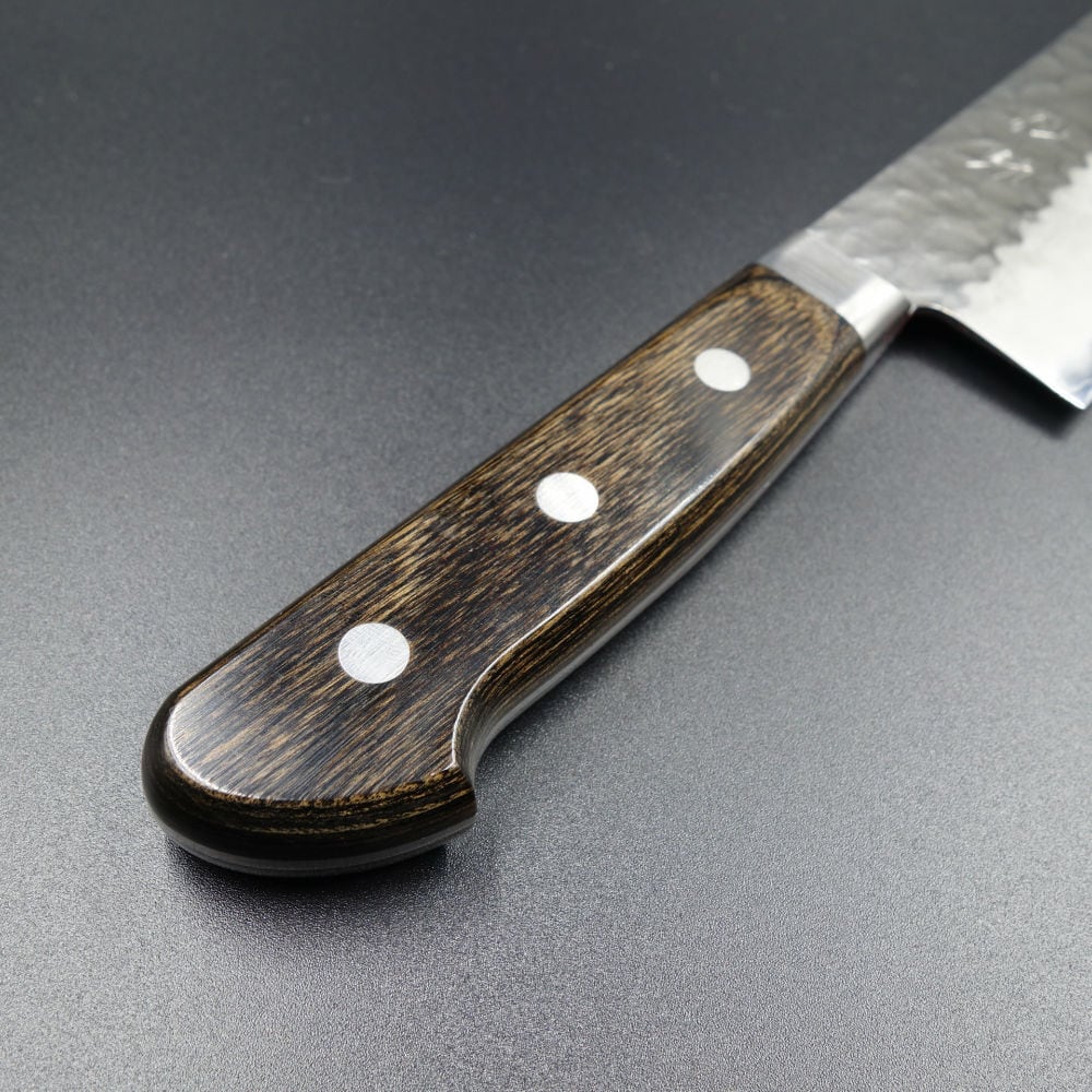 仙助 三徳包丁 180mm ステンクラッド 口金付こげ茶合板柄 鎚目打 10037