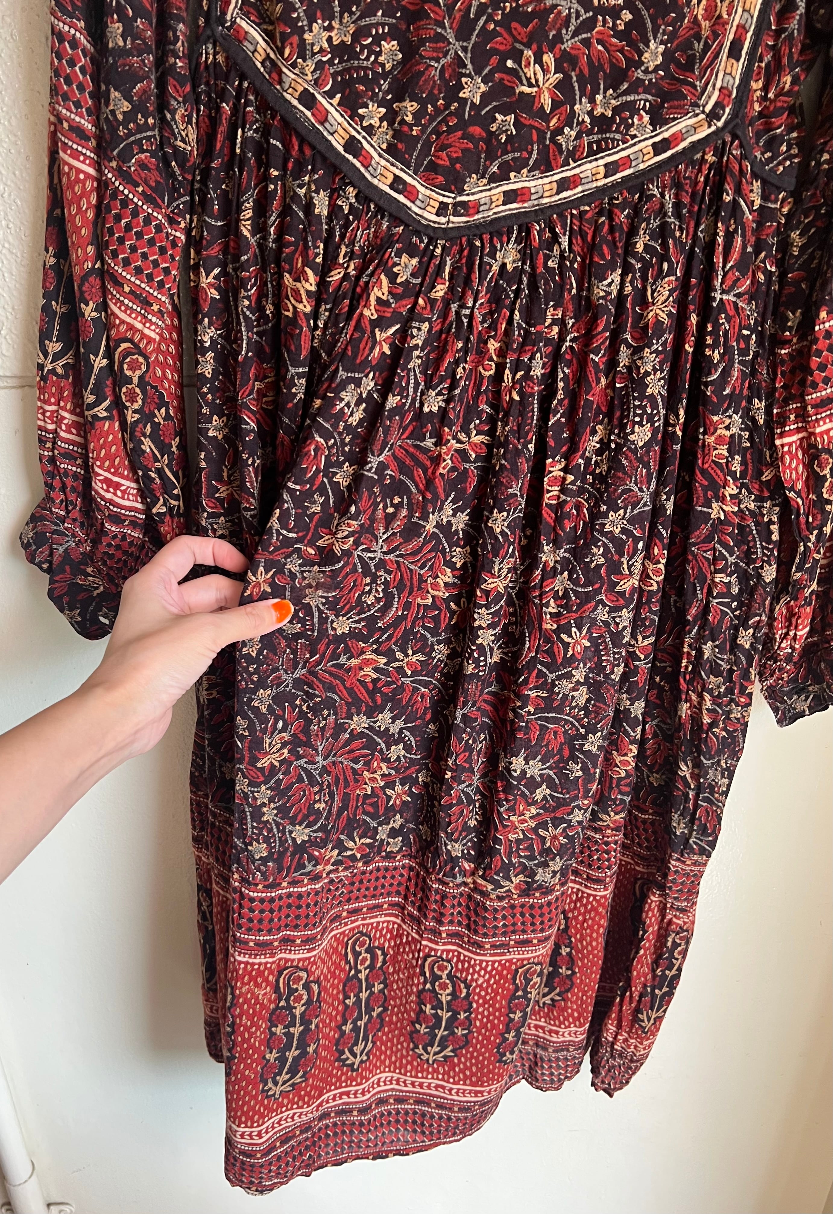70s indian cotton brown dress ( ヴィンテージ インドコットン