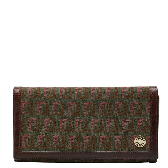 フェンディ ズッカ 長財布 2289-8M0000 カーキ系 ブラウン キャンバス レザー レディース FENDI 【中古】