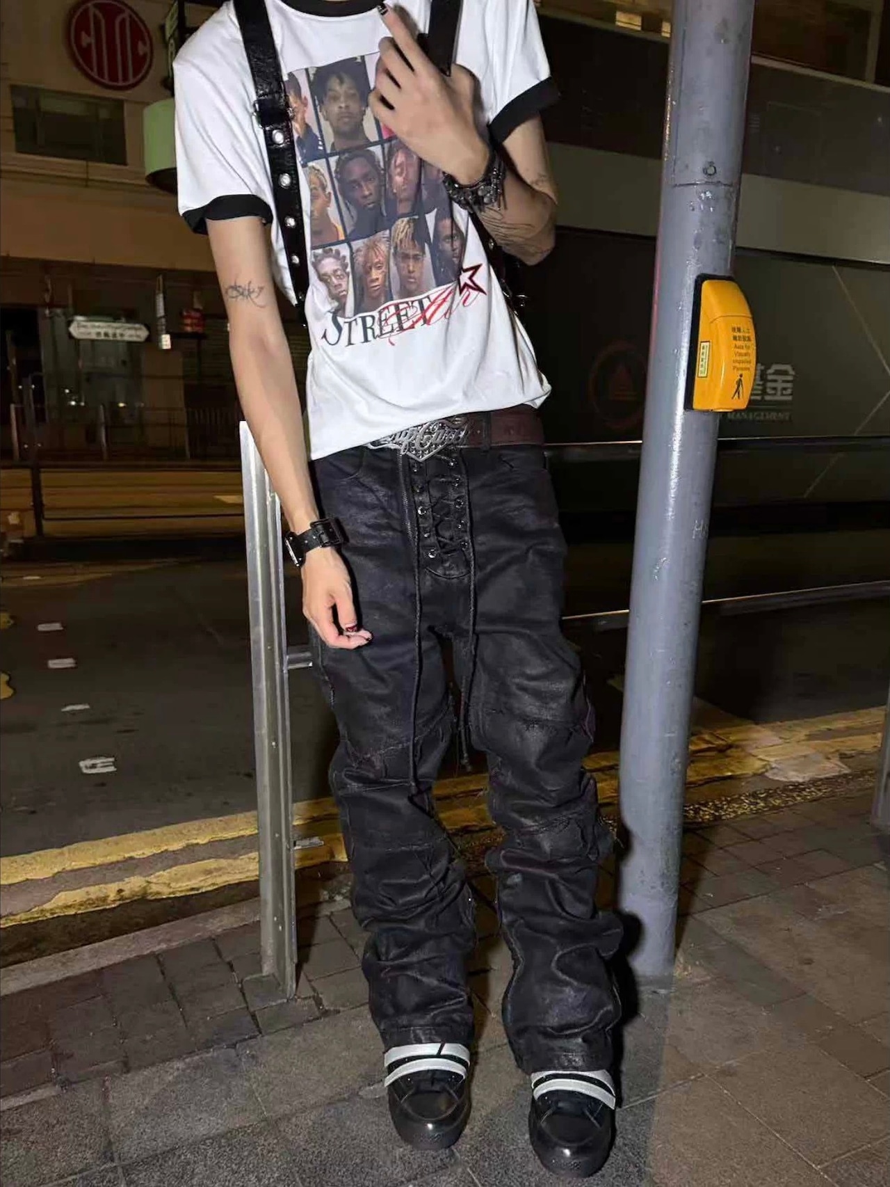 【CinderVein】Lace Up Waxed Coated Denim Pants