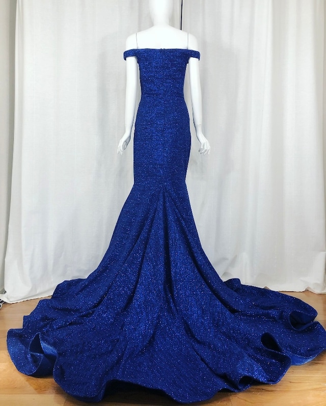 ROYAL BLUE マーメイド  ラメ　オフショルダー【JOVANI アメリカ輸入】