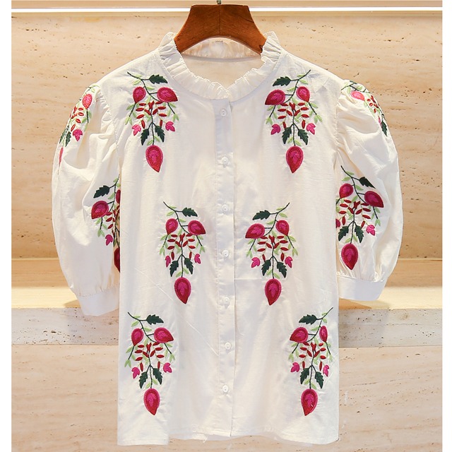 embroidered puff sleeve blouse＜t1536＞