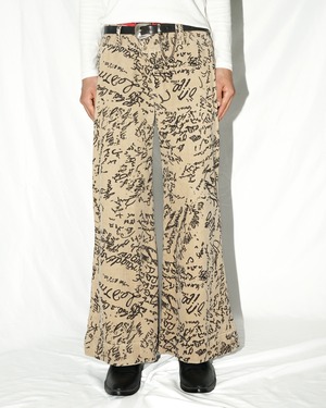 Euro vintage corduroy buggy flare lettering pants "BEIGE"