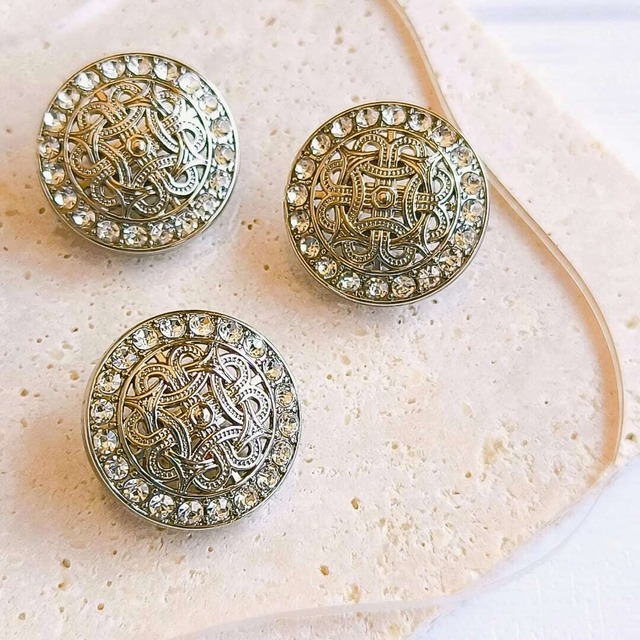 キラキラストーンメタルボタン(シルバー) 21mm シャンクボタン インポート 輸入