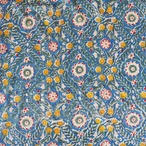 ブロックプリント生地【50cm単位】インド綿 唐草花柄 青×黄色 #20942-BL1