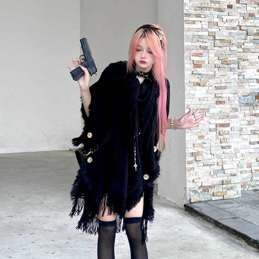 天使と悪魔 サブカル系 ニット カーディガン フード付き ロング 天使と悪魔 サブカル系 ニット カーディガン フード付き ロング