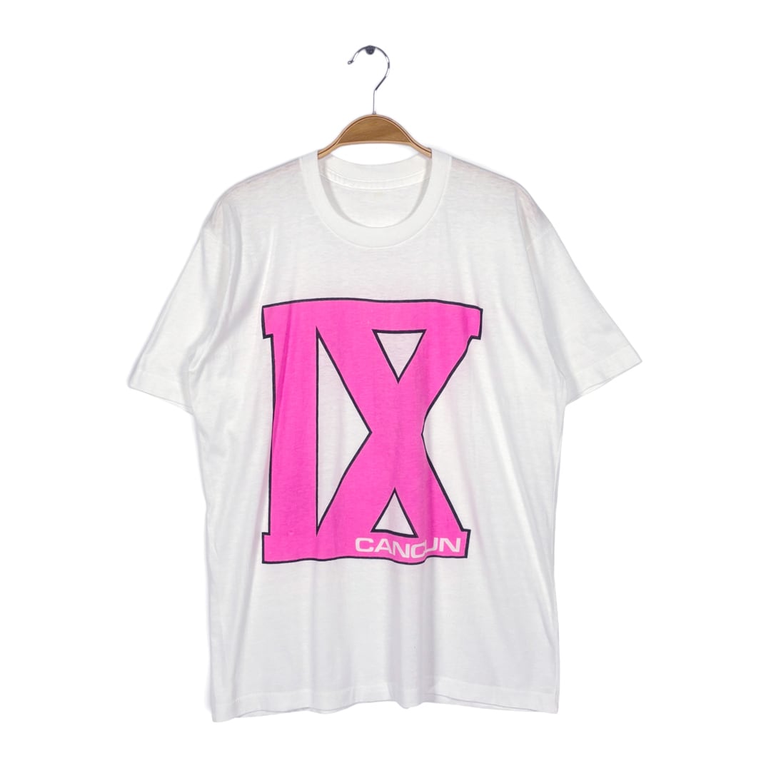90s Ⅸ CANCUN メキシコ カンクン ヴィンテージ Tシャツ ビッグプリント ホワイト シングルステッチ サイズXL相当 古着 BZ0575