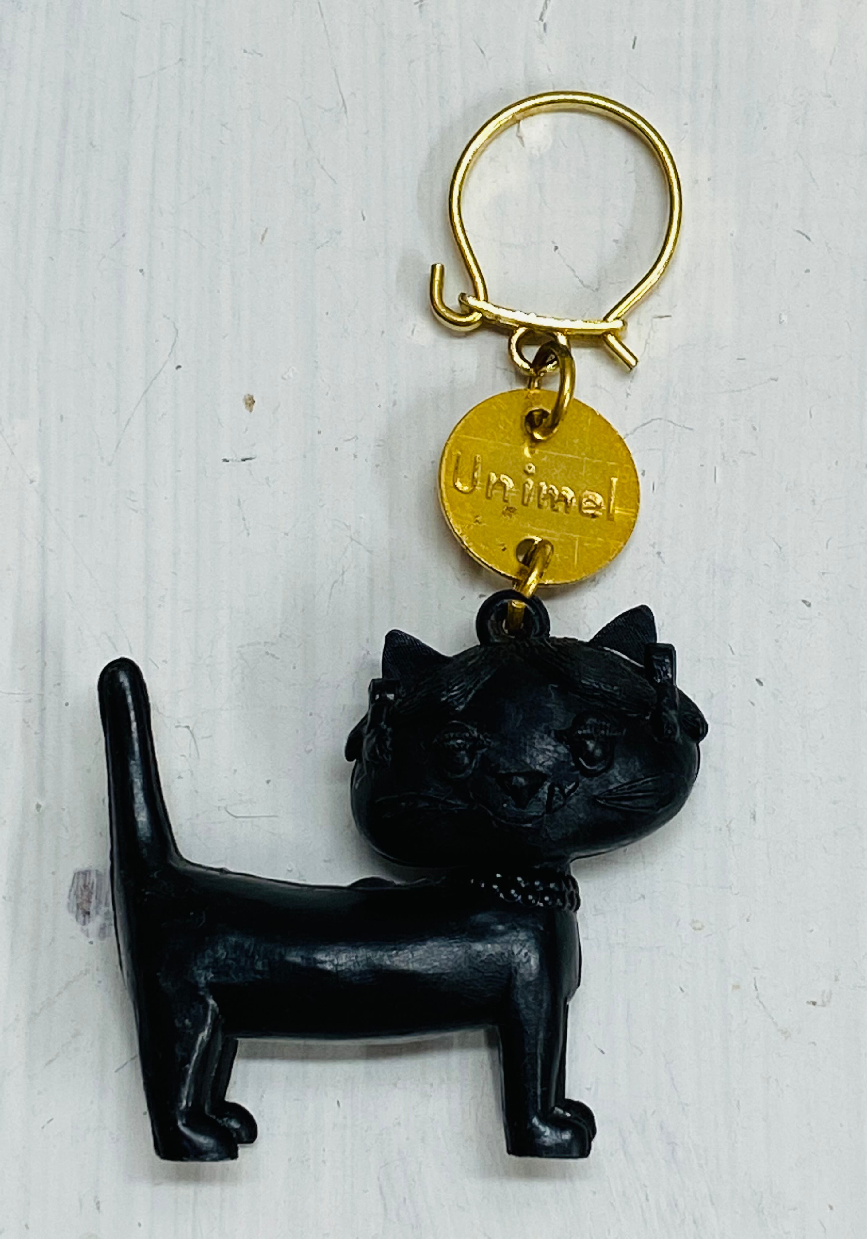 【再入荷】Unimel猫さんのキーホルダー ブラック／ゴールド【1960～70年代 フランス製 猫アンティーク】 Weekendcats